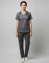 Womens Cotton Gray V-Neck Scrub Set