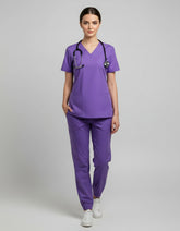 Womens Cotton Purple V-Neck Scrub Set