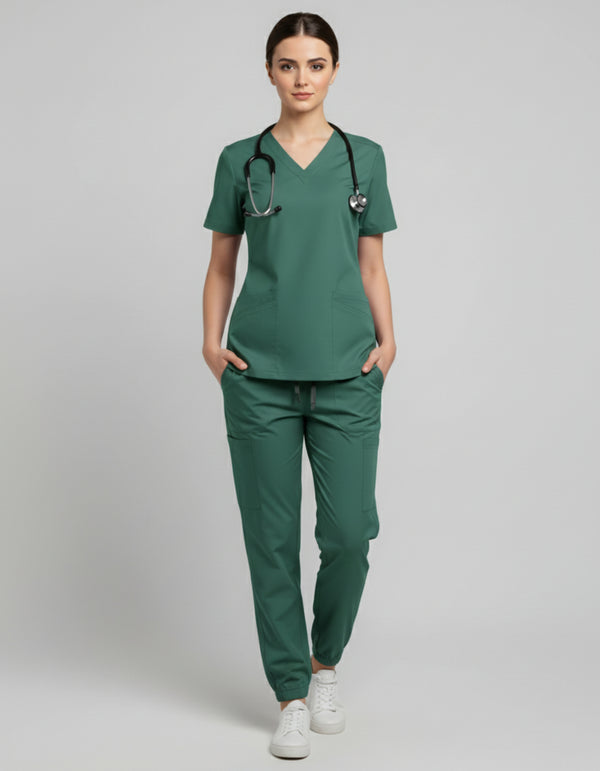 Womens Cotton Green V-Neck Scrub