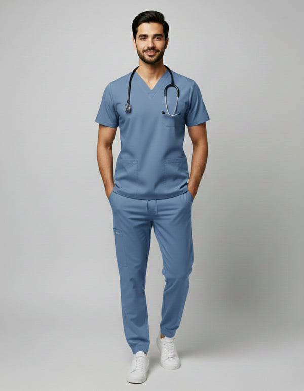 Mens Cotton Light Blue Scrub Set