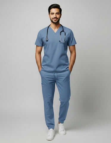 Mens Cotton Light Blue Scrub Set