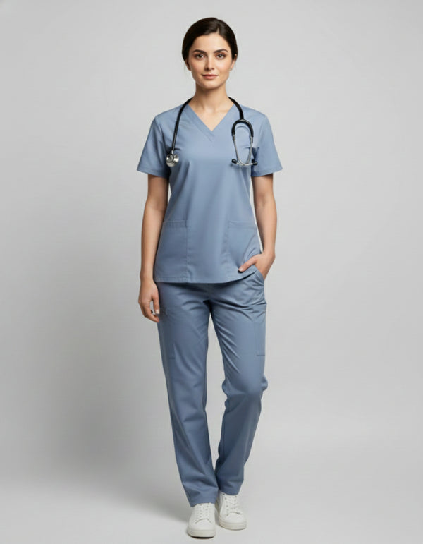Womens Cotton Light Blue Scrub Set