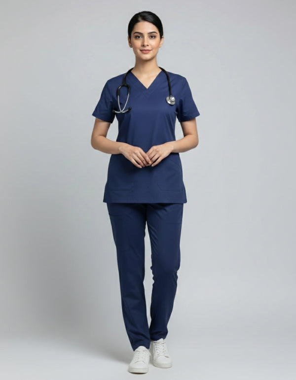 Womens Cotton Dark Blue Scrub Set
