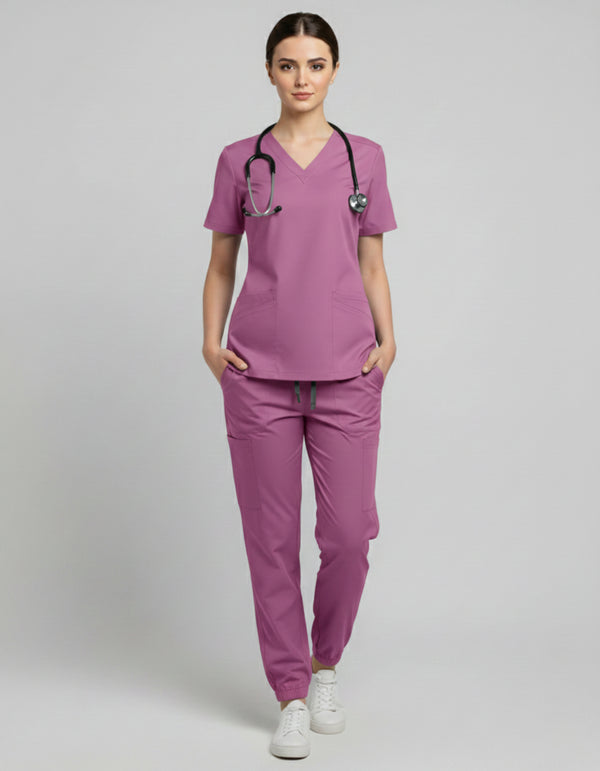 Womens Cotton Pink V-Neck Scrub Set