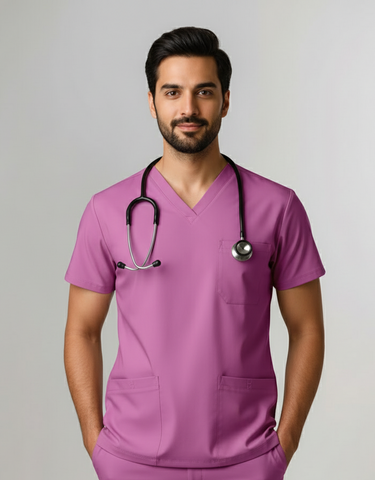 Mens Cotton Pink V-Neck Scrub