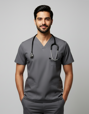 Mens Cotton Gray V-Neck Scrub