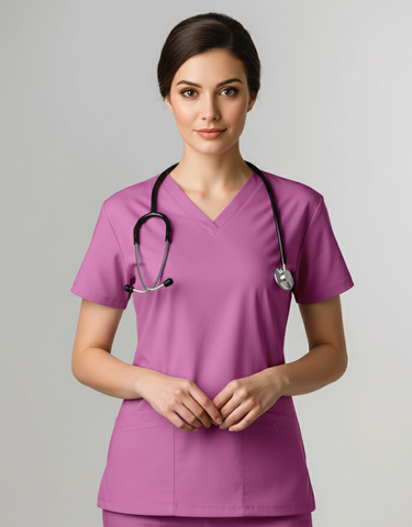 Womens Cotton Pink V-Neck Scrub