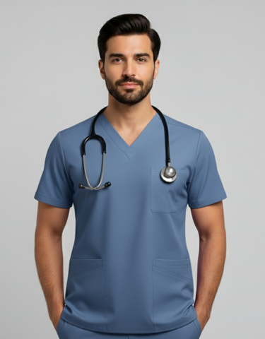 Mens Cotton Light Blue Scrub
