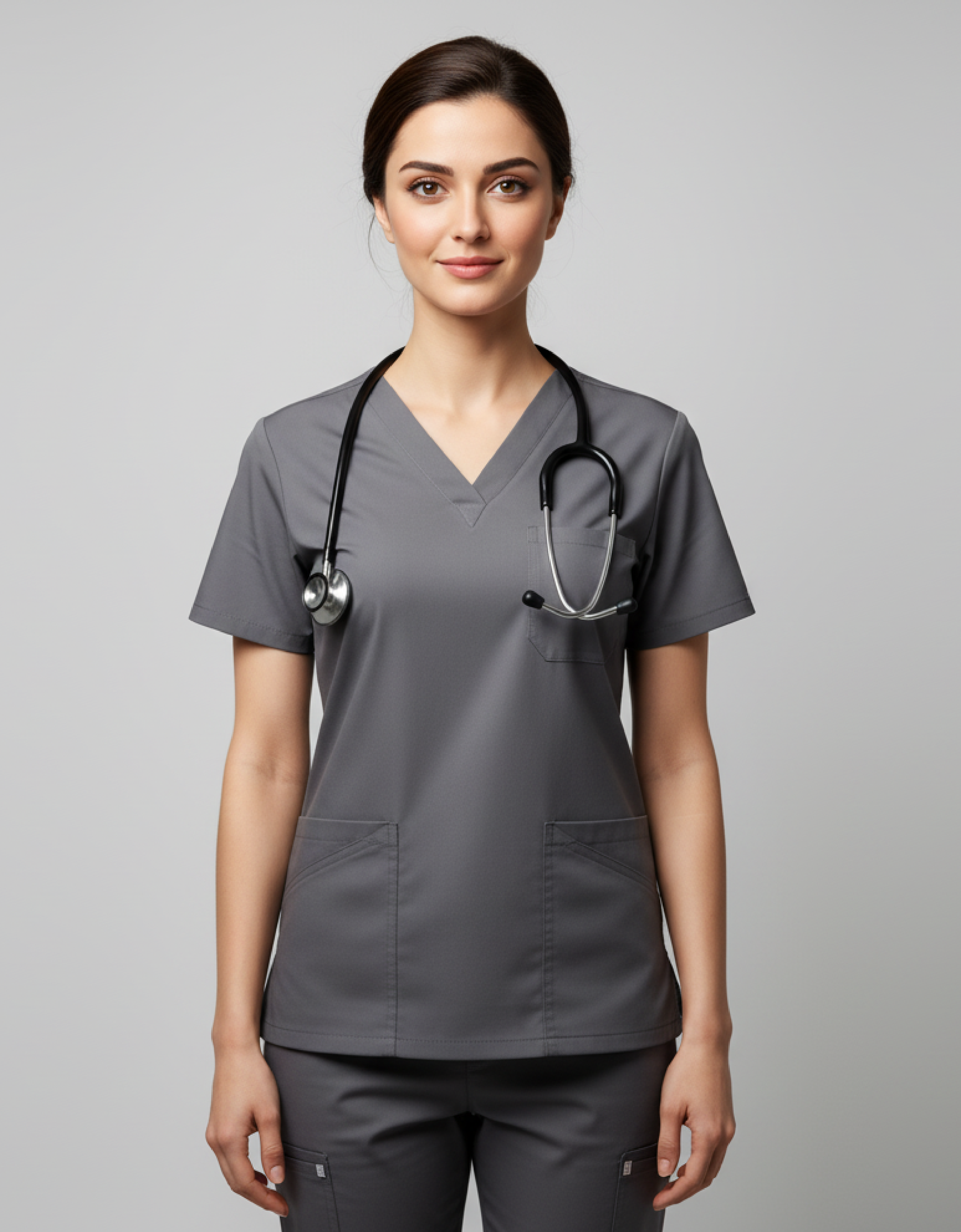 Womens Cotton Gray V-Neck Scrub