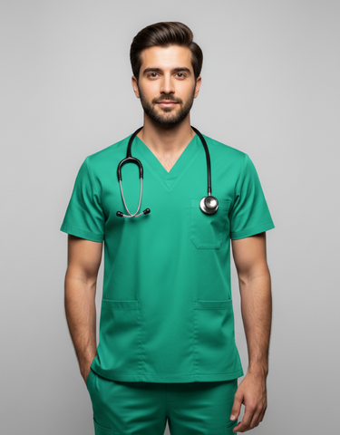 Mens Cotton Green V-Neck Scrub