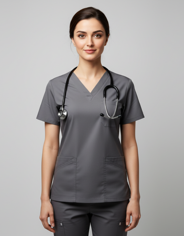 Womens Cotton Gray V-Neck Scrub