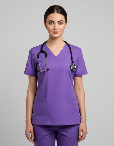 Womens Cotton Purple V-Neck Scrub