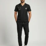 Mens Cotton Black V-Neck Scrub Set