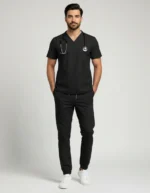 Mens Cotton Black V-Neck Scrub Set