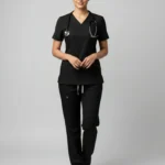 Womens Cotton Black V-Neck Scrub Set
