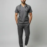 Mens Cotton Gray V-Neck Scrub