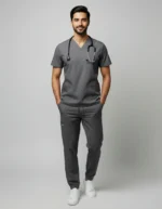 Mens Cotton Gray V-Neck Scrub