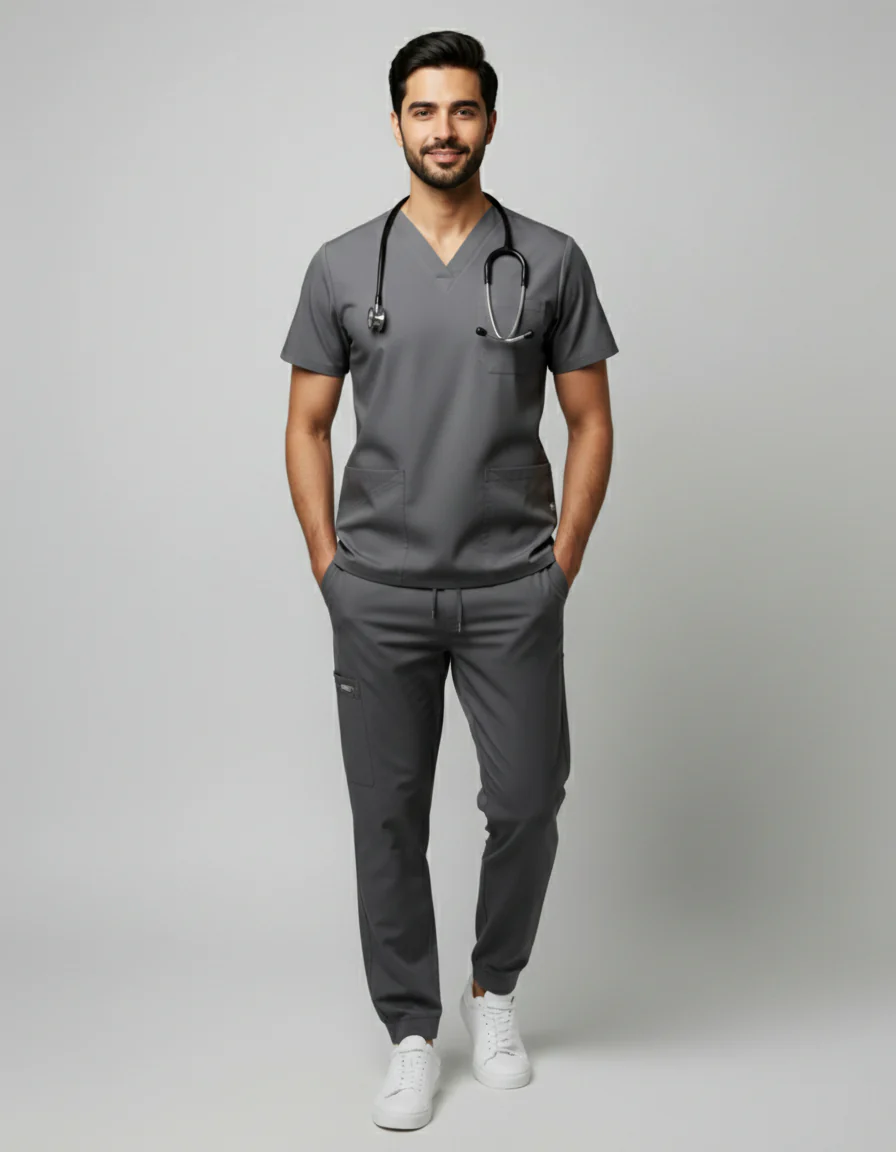 Gray Mens Cotton Gray V-Neck Scrub - Image 1