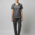 Womens Cotton Gray V-Neck Scrub Set