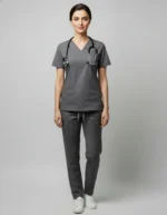 Womens Cotton Gray V-Neck Scrub Set
