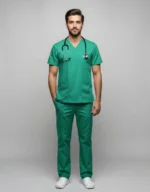 Mens Cotton Green V-Neck Scrub Set