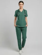 Womens Cotton Green V-Neck Scrub