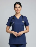 Womens Cotton Dark Blue Scrub Set - Image 2