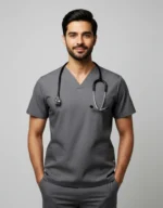Mens Cotton Gray V-Neck Scrub - Image 2