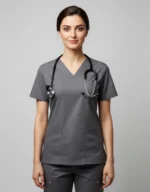 Womens Cotton Gray V-Neck Scrub Set - Image 2