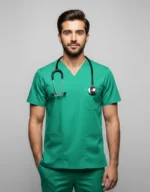 Mens Cotton Green V-Neck Scrub Set - Image 2