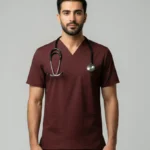 Men's Cotton Maroon Scrub Top