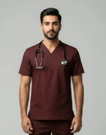 Men's Cotton Maroon Scrub Top