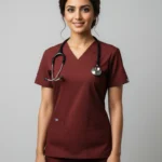 Women's Cotton Maroon Scrub Top