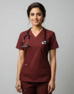 Women's Cotton Maroon Scrub Top