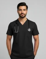 Mens Cotton Black V-Neck Scrub Set - Image 3