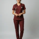 Womens Cotton Maroon V-Neck Scrub Set