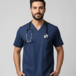 Men's Cotton Dark Blue Scrub Top